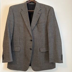 Lauren Ralph Lauren Suit Blazer 46R Tan Black Houndstooth Plaid Wool Sport Coat